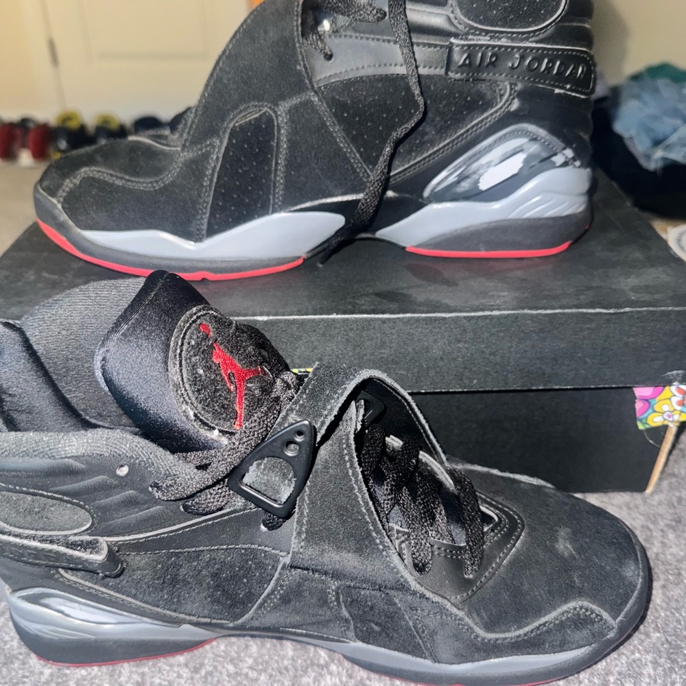Jordan Black and Gray Sneakers with Red Accents